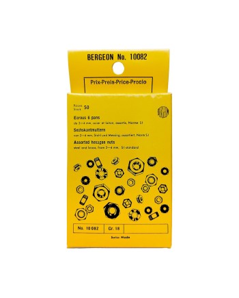 BERGEON 10082-50 – Écrous 6 pans Ø 2 à 4 mm en acier et laiton assortis (norme SI)
