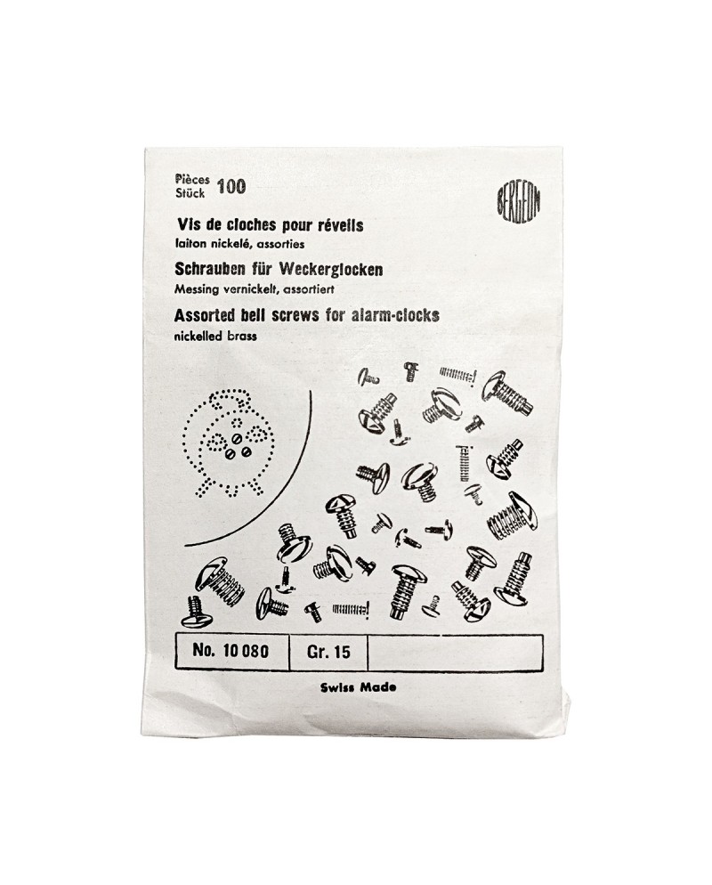 BERGEON 10080-100 – Vis de cloches pour réveils en laiton nickelé assorties