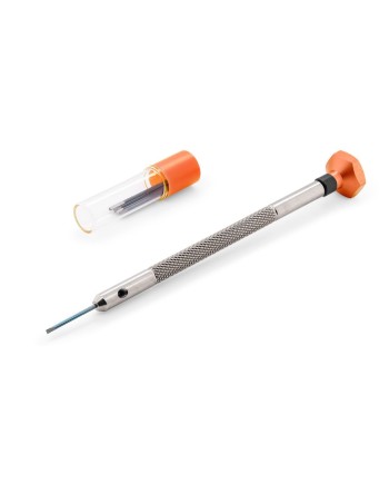 VOH – Tournevis d'horloger en acier inoxydable avec tête en aluminium, tube et 2 lames de rechange