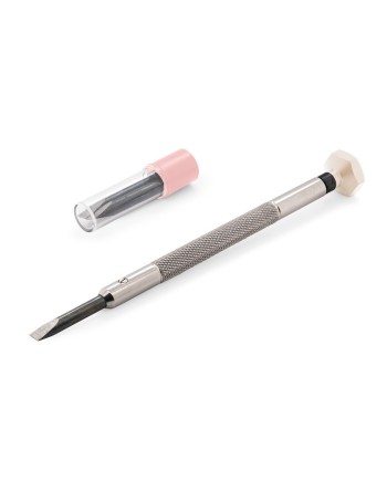 VOH – Tournevis d'horloger en acier inoxydable avec tête en aluminium, tube et 2 lames de rechange