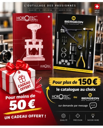 Moins de 150 € : cadeau offert 🎁 Au-delà de 150 € : catalogue Horotec ou Bergeon, sur demande par message.