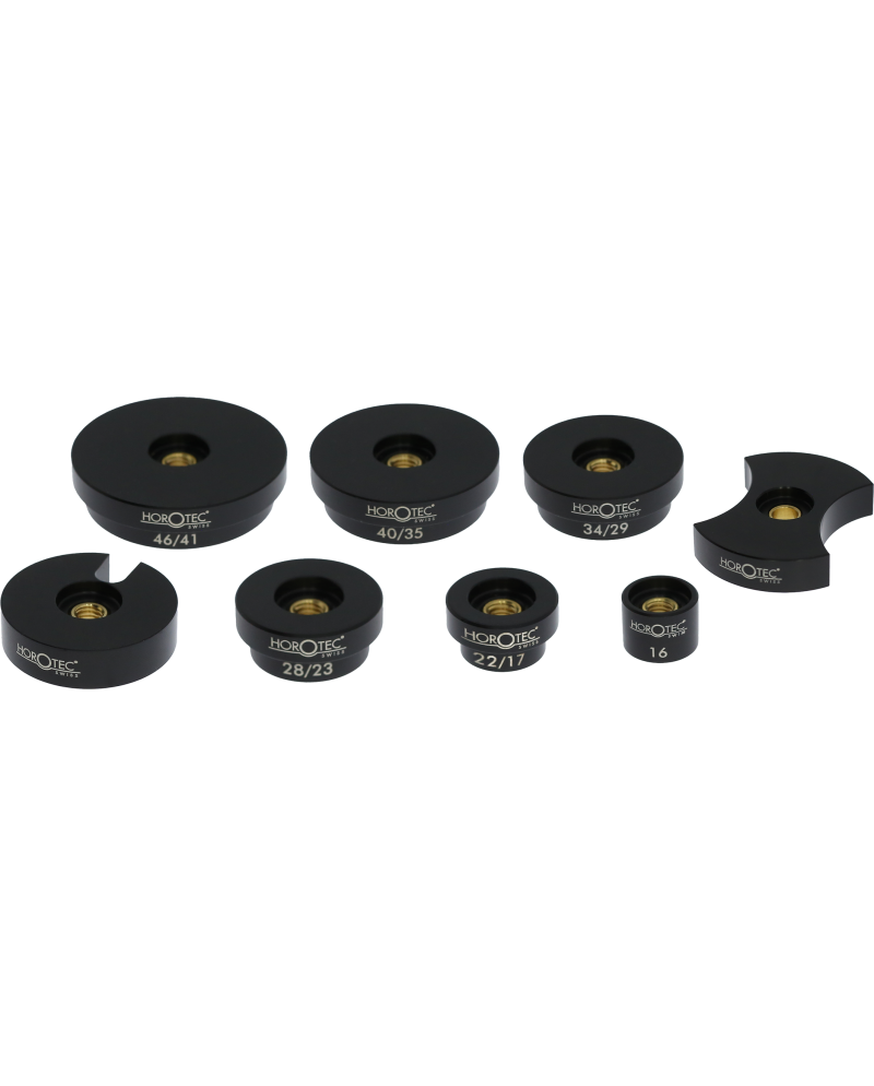 HOROTEC 06.520 – Assortiment de 8 tasseaux réversibles à visser en Delrin® pour verres minéraux plats de montres – Ø 16 à 46 mm