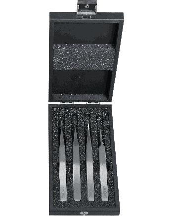 HOROTEC 12.388 - Coffret bois 4 brucelles 904L