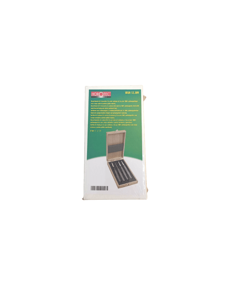 HOROTEC 12.389 - Coffret bois 4 brucelles mixtes