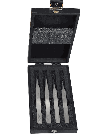 horotec-12.390-coffret-bois-avec-4-brucelles-acier-100-antimagnetique