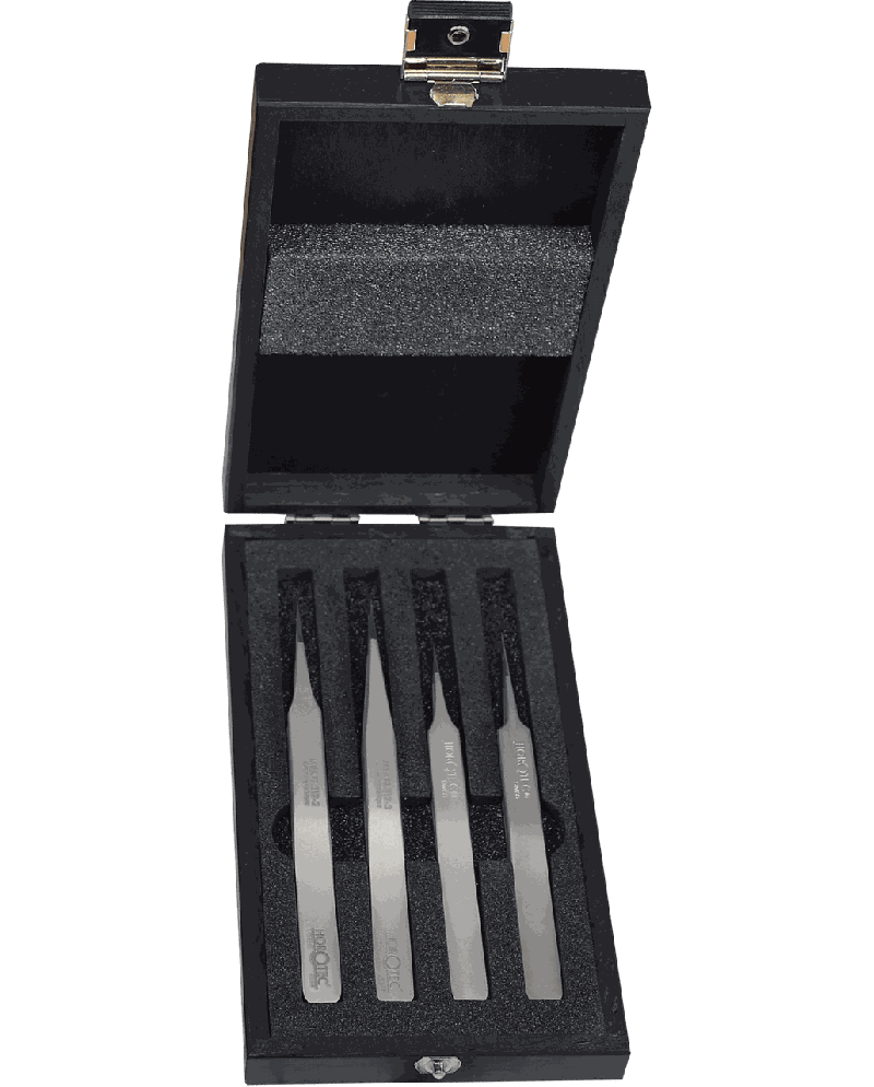 horotec-12.390-coffret-bois-avec-4-brucelles-acier-100-antimagnetique