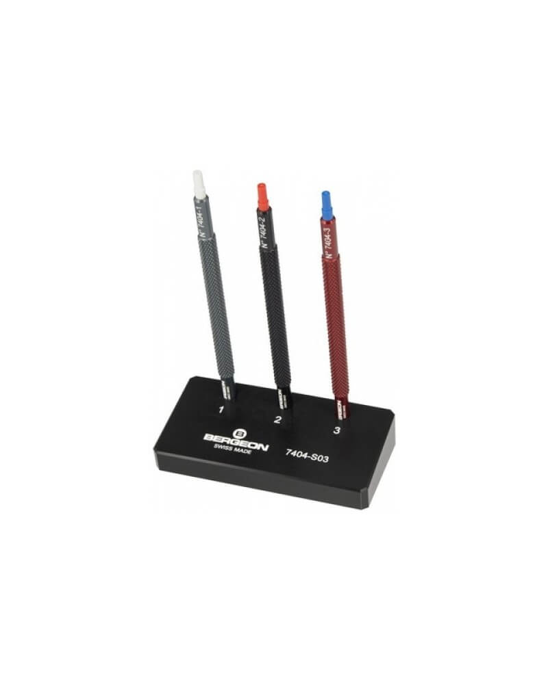 BERGEON 7404-S03 – Assortiment 3 outils pose aiguilles socle