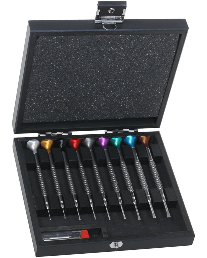 HOROTEC 01.218-A – Coffret bois 9 tournevis pro