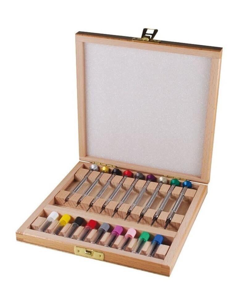 VOH 3000799 – Coffret bois 9 tournevis mèches rechangeC