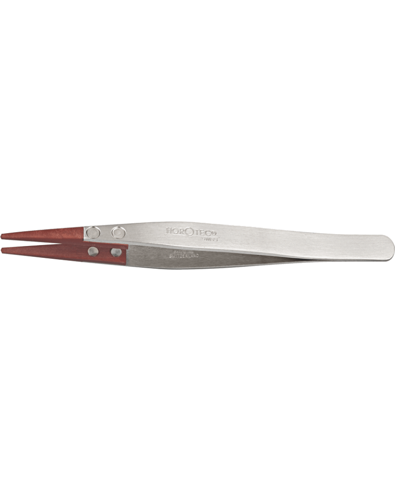 HOROTEC 12.710 – Brucelles pointes moyennes embouts vulcanisés rouges