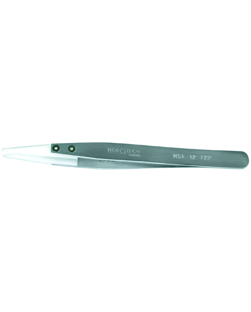 HOROTEC 12.722 – Brucelles aluminium embouts Delrin® pointes larges arrondies
