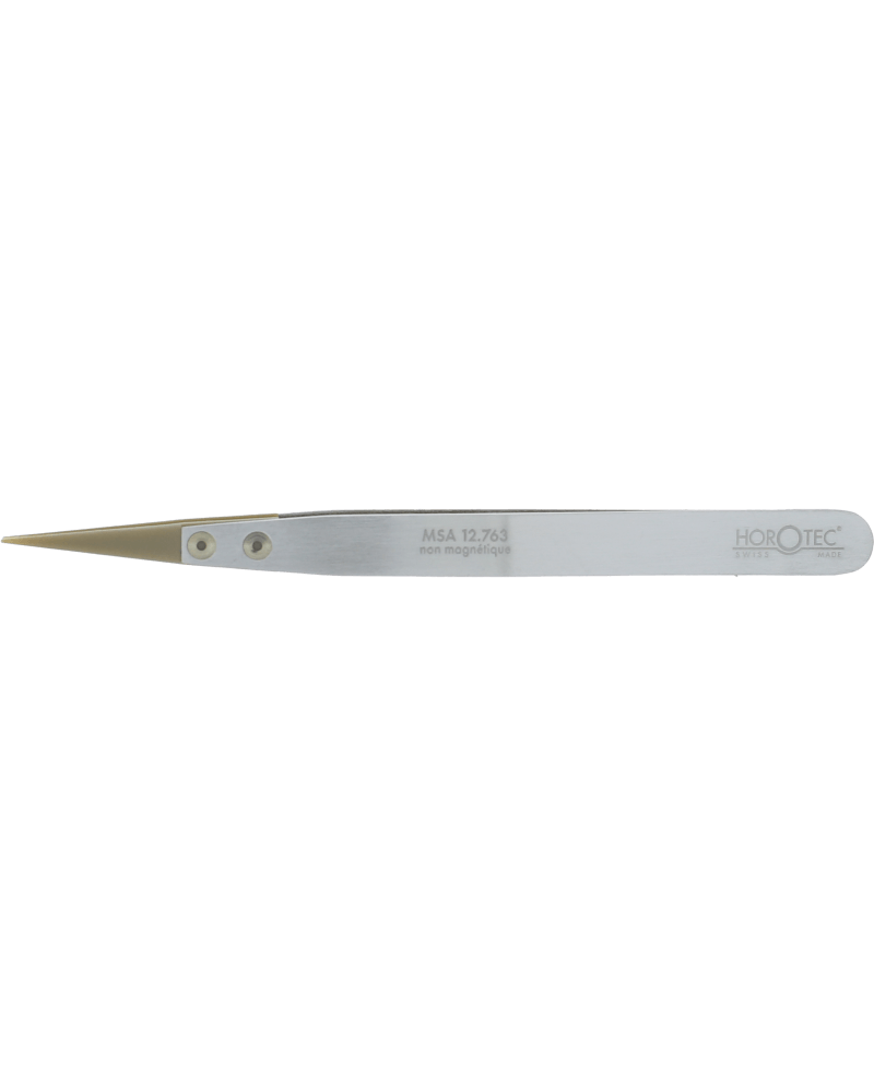 HOROTEC 12.763 – Brucelles aluminium embouts PEEK pointes fines 123 mm