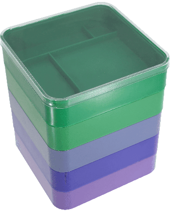 HOROTEC 17.582 – Godets empilables ABS carrés 4 cases avec couvercle jeu de 5