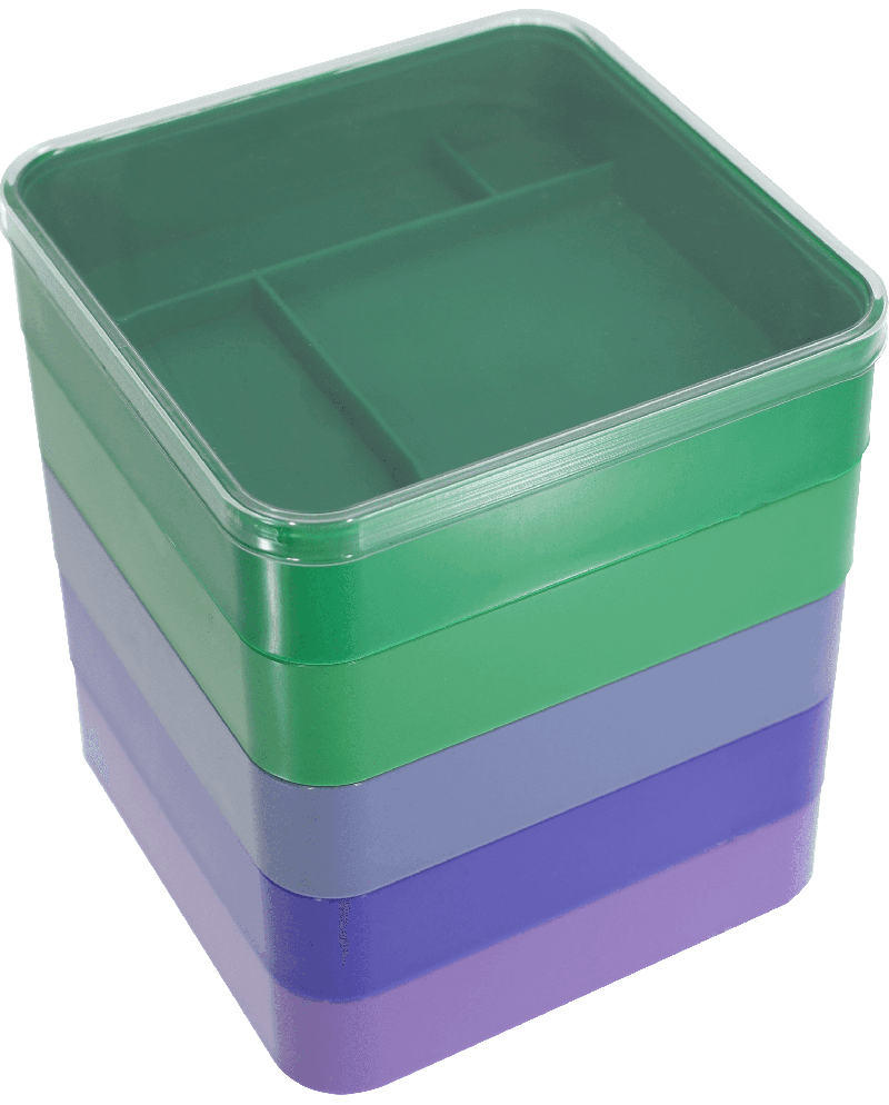 HOROTEC 17.582 – Godets empilables ABS carrés 4 cases avec couvercle jeu de 5
