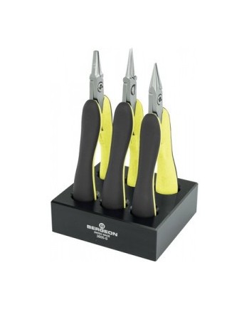BERGEON 3630 – Assortiment 3 pinces acier socle