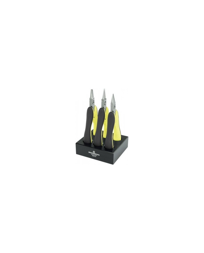 BERGEON 3630 – Assortiment 3 pinces acier socle
