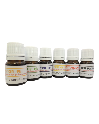 Kit 6 flacons réactifs prêt à l’emploi pour test de l’or (9K, 14K, 18K, 24K) + Argent + Platine