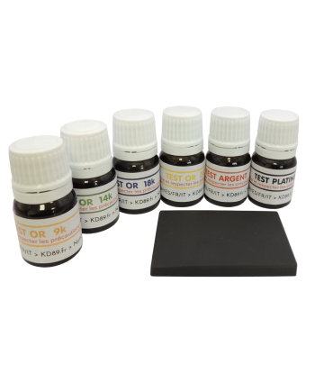 Kit 6 flacons réactifs prêt à l’emploi pour test de l’or (9K, 14K, 18K, 24K) + Argent + Platine