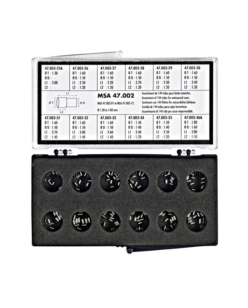 HOROTEC 47.002 - Assortiment de tubes inox pour boîtes étanches Ø 1,30 à 1,80 mm